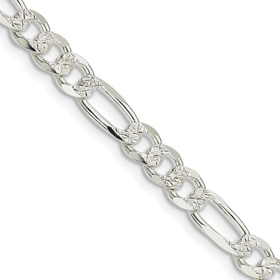 Sterling Silver 5.5mm Pav? Flat Figaro Chain