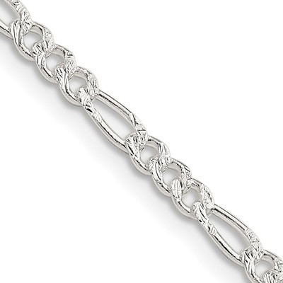 Sterling Silver 3mm Pav? Flat Figaro Chain