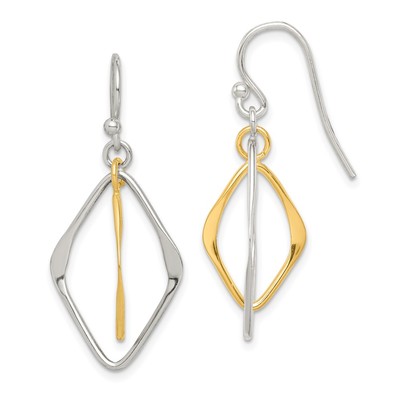 Sterling Silver & Gold Tone Polished Diamond Shaped Dangle Earrings