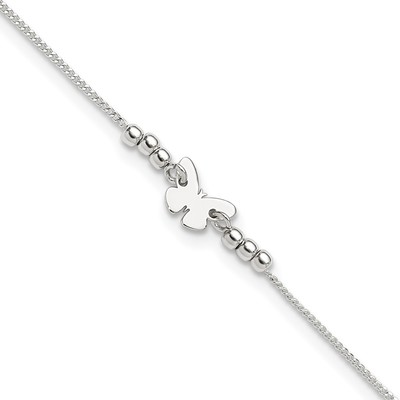 Sterling Silver Butterfly 9 inch Plus 1 inch Extender - Total 10 inch Anklet