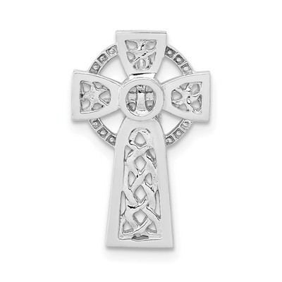 14k White Gold Polished Celtic Cross Omega Slide
