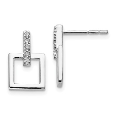 Sterling Silver RH Plated White Ice .05ct. Diamond Square Earrings