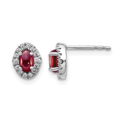14k White Gold Diamond and Cabochon Garnet Earrings