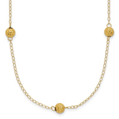 14k Polished Textured Beads 7-Station 18 inch Necklace