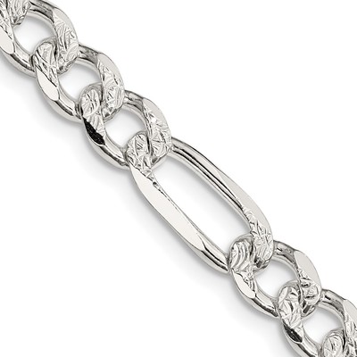 Sterling Silver 7.25mm Pav? Flat Figaro Chain