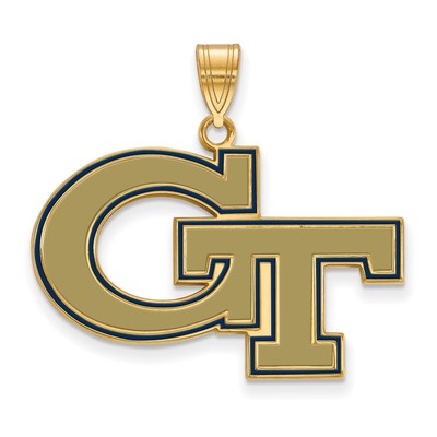 Sterling Silver Gold-plated LogoArt Georgia Institute of Technology G-T Large Enameled Pendant