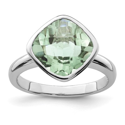 Sterling Silver Rhodium Green Quartz Ring