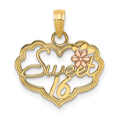 14k Two-Tone SWEET 16 Heart with Flower Charm