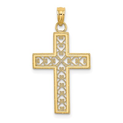 14K Filigree Beaded Outline Cross Charm