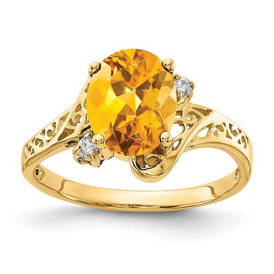 14k 9x7mm Oval Citrine VS Diamond ring