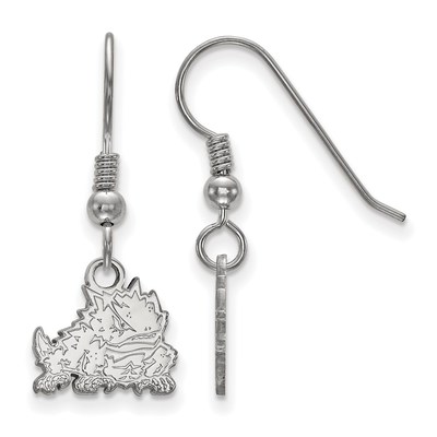 Sterling Silver Rhodium-plated LogoArt Texas Christian University Horned Frog Extra Small Dangle Wire Earrings