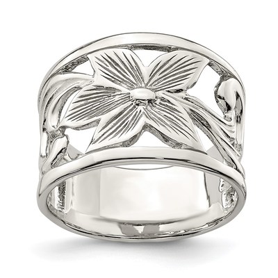 Sterling Silver Rhodium-plated Flower Ring