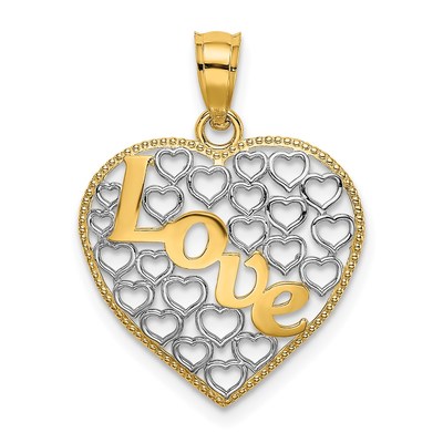 14k LOVE w/Rhodium Heart Charm
