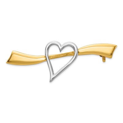 14k and White Rhodium Polished Heart Pin