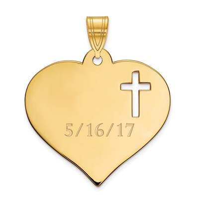 Sterling Silver/Gold-plated Personalized Heart with Cut Out Cross Pendant