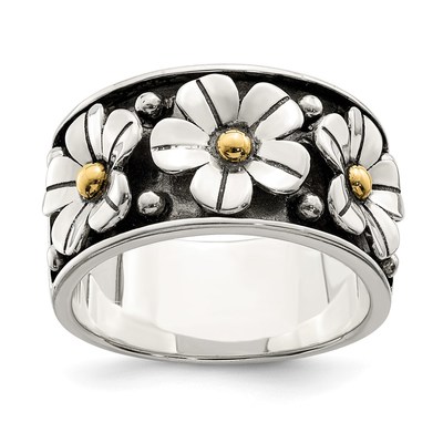 Sterling Silver Antiqued w/ 14k Gold Centers Daisy Ring