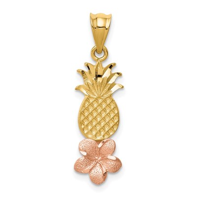 14K Yellow and Rose Gold Pineapple with Plumeria Flower Pendant