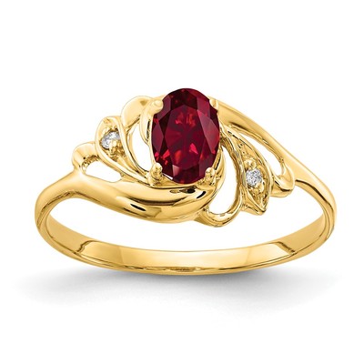 14k 6x4mm Oval Created Ruby AAA Diamond ring