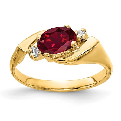 14k 7x5mm Oval Created Ruby AAA Diamond ring