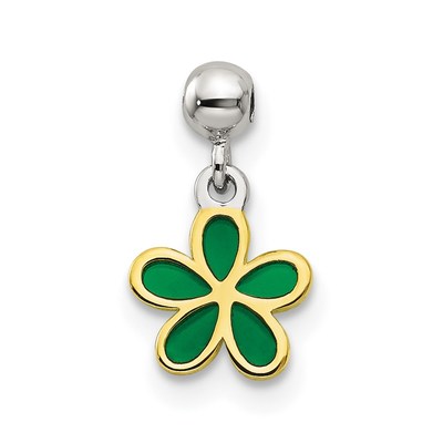 Sterling Silver Mio Memento Gold-tone & Green Enamel Flower Charm