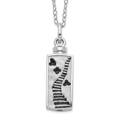 Sentimental Expressions Sterling Silver Rhodium-plated Enameled Stairway to Heaven Ash Holder 18 Inch Necklace