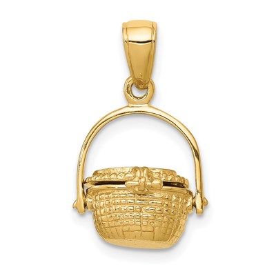 14k 3-D Nantucket Basket with Moveable Lid and Handle Pendant