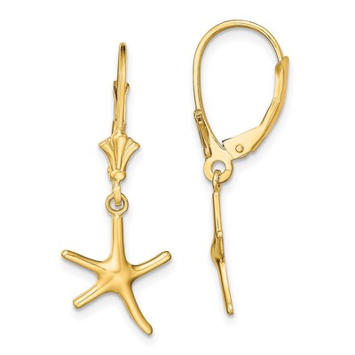 14K Mini Dancing Starfish Leverback Earrings