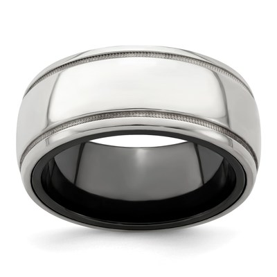Edward Mirell Black Ti & Sterling Silver Polished Domed Milgrain Ring