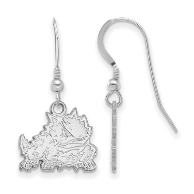 Sterling Silver Rhodium-plated LogoArt Texas Christian University Horned Frog Small Dangle Wire Earrings
