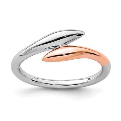 Sterling Silver Rhodium-plated Rose Gold-tone Bypass Ring
