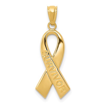14k Polished SURVIVOR Awareness Ribbon Pendant