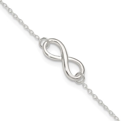 Sterling Silver Infinity 9 inch Plus 1 inch Extender - Total 10 inch Anklet