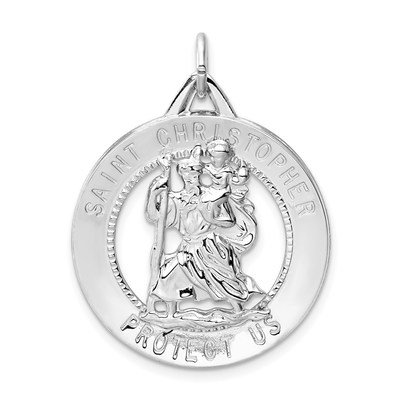 Sterling Silver Rhodium-plated St. Christopher Medal