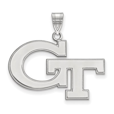 Sterling Silver Rhod-pltd LogoArt Georgia Tech G-T Large Pendant