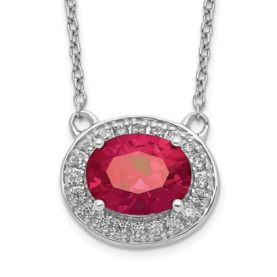 14k White Gold 1/5 carat Lab Grown Diamond VS/SI+ G+ and Created Ruby 18 inch Necklace