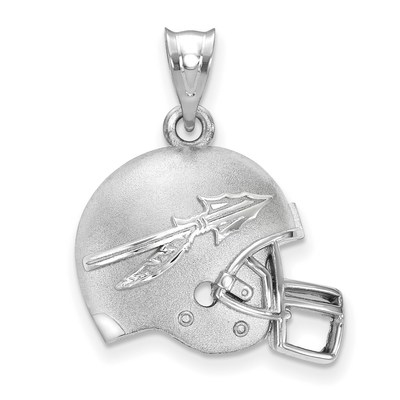 Sterling Silver Rhodium-plated LogoArt Florida State University Arrow Domed Football Helmet Pendant