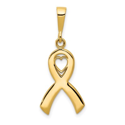 14k Heart In Awareness Ribbon Pendant