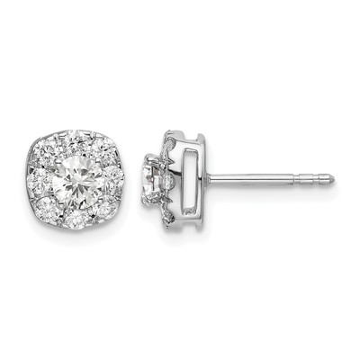 14k White Gold 1 carat Lab Grown Diamond VS/SI+ G+ Complete Cushion Halo Post Earrings