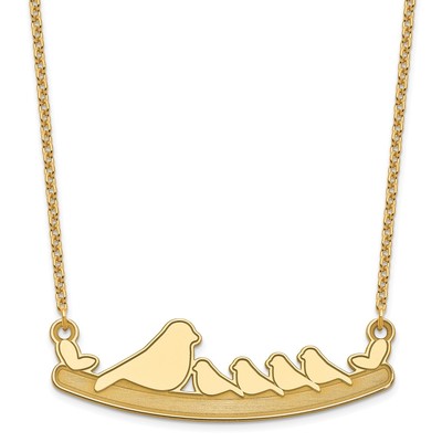 Sterling Silver/Gold-plated Mom and 4 Baby Birds Necklace