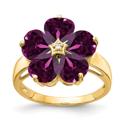14k 6mm Heart Rhodolite Garnet VS Diamond ring