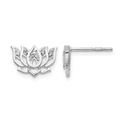 14k White Gold Diamond Lotus Flower Earrings