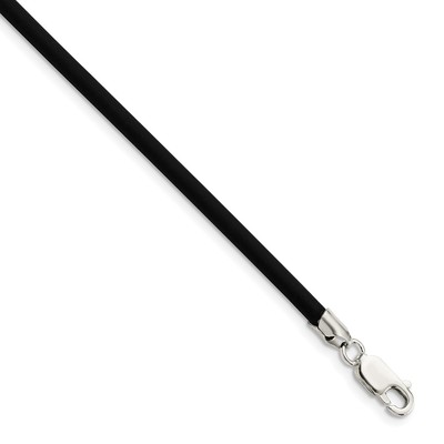 Sterling Silver 18inch 3mm Black Rubber Cord Necklace