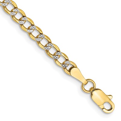 14K 7 inch 3.4mm Semi-Solid with Rhodium Pav? Curb with Lobster Clasp Bracelet