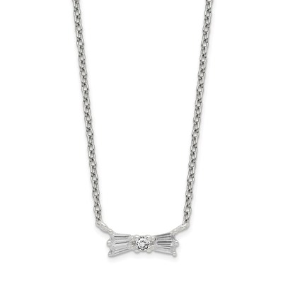 Sterling Silver CZ Bow Necklace w/1.25in ext.