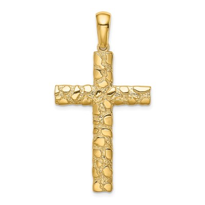 14K Large Nugget Style Cross Pendant