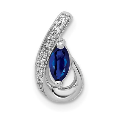 14k White Gold Diamond and .28 Marquise Sapphire Teardrop Chain Slide