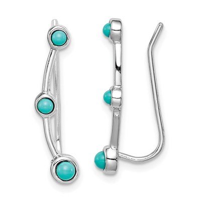Sterling Silver Rhodium-plated Created Turquoise Ear Climber Earrings