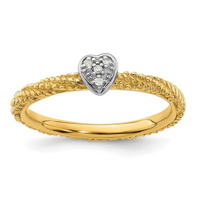 Sterling Silver Diamond Stackable Expressions Yellow Gold Plated Heart Ring