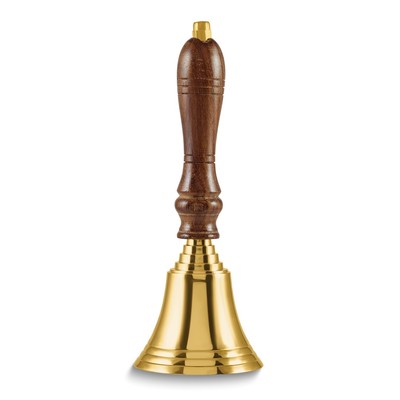 Medium Lacquered Brass Wooden Handle Hand Bell