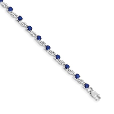 14k White Gold Complete Round Sapphire Fancy Link 7 inch Bracelet